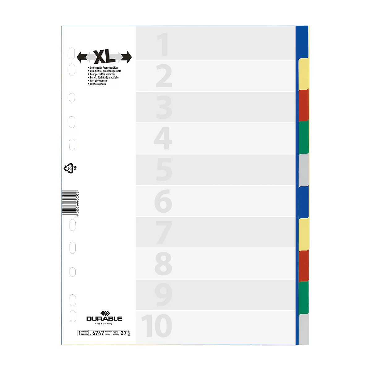 DURABLE PP-Register, 10 Blätter, überbreit