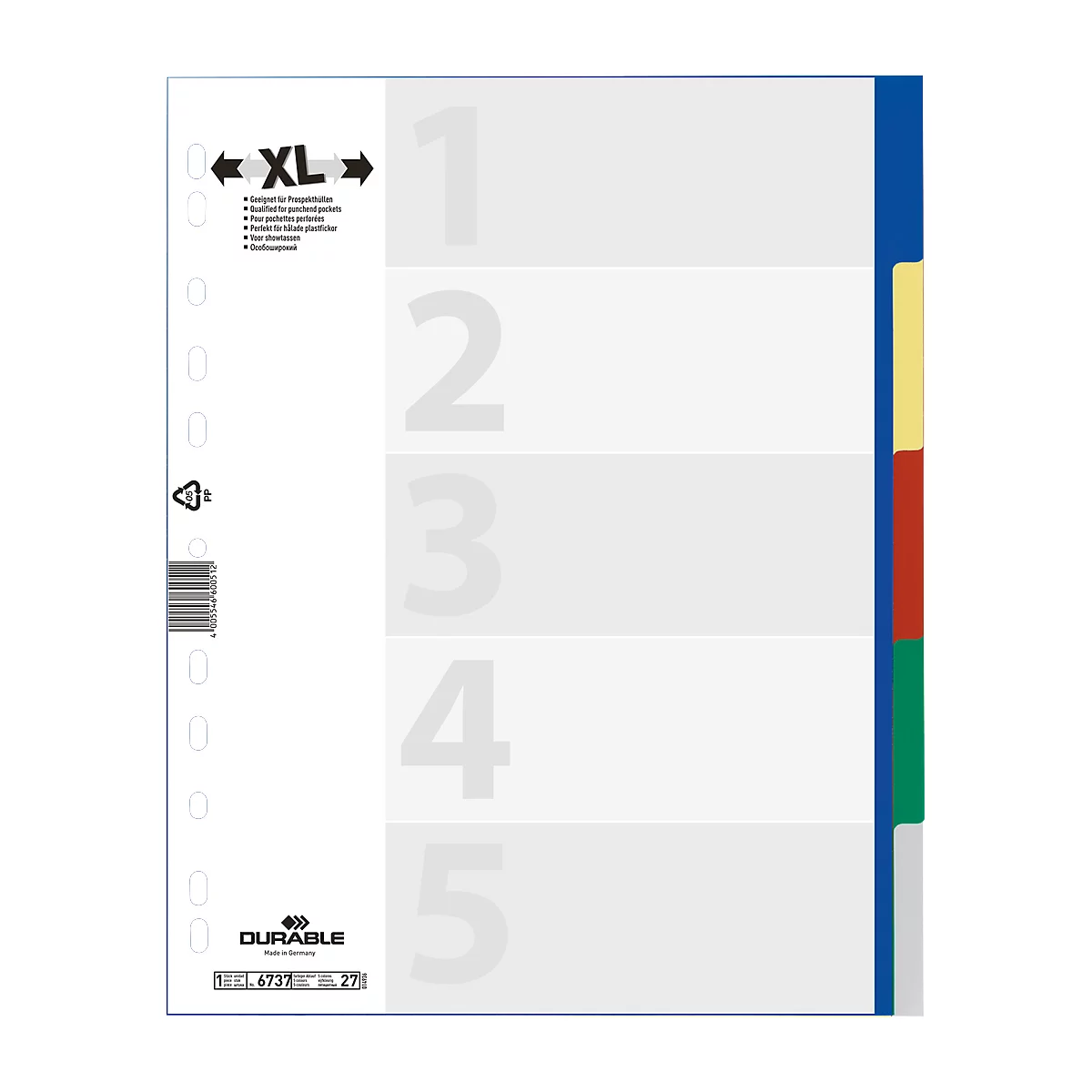DURABLE PP-Register, 5 Blätter, überbreit