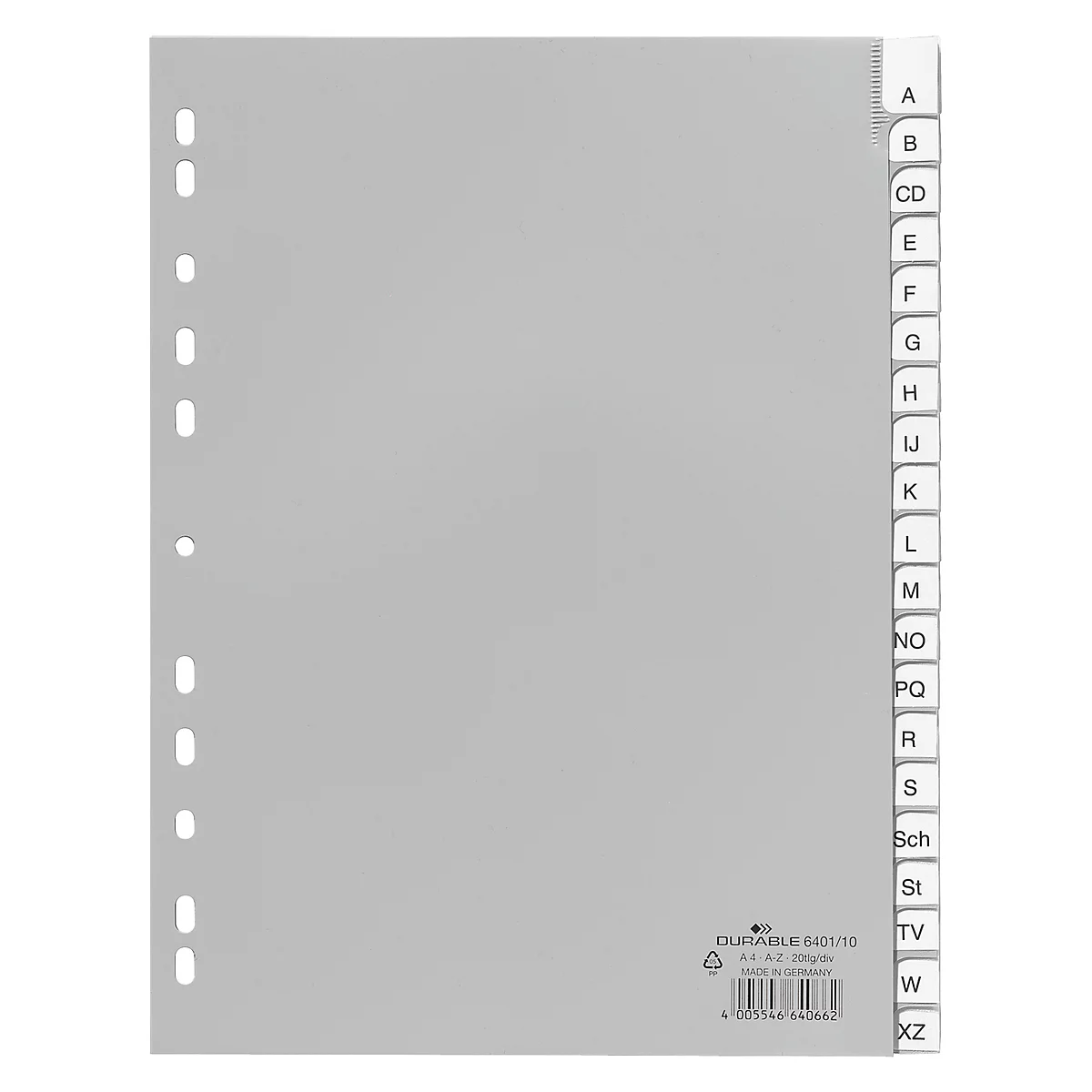 DURABLE PP-Register mit Wechseltaben, Buchstaben/Zahlen A-Z./1-20, grau