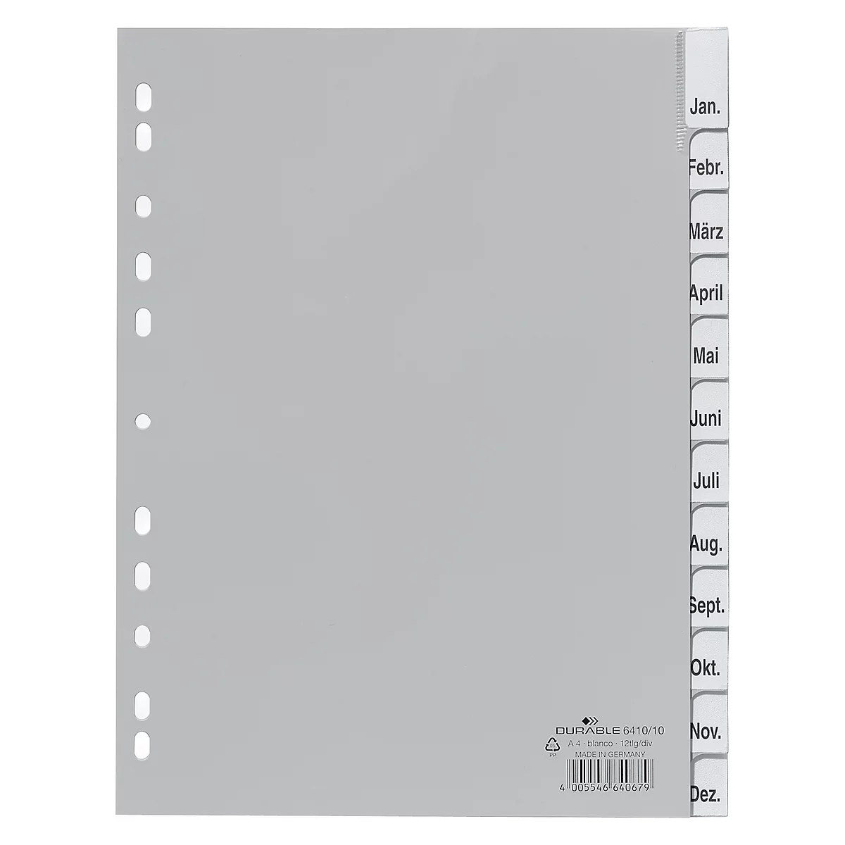 Durable PP-Register mit Wechseltaben, Kalender/Zahlen Jan.-Dez./1-12, grau