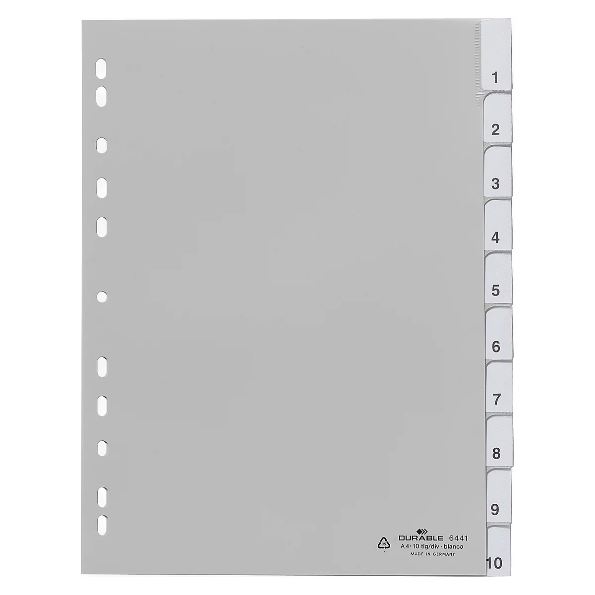 Durable PP-Register mit Wechseltaben, Zahlen 1-10, grau