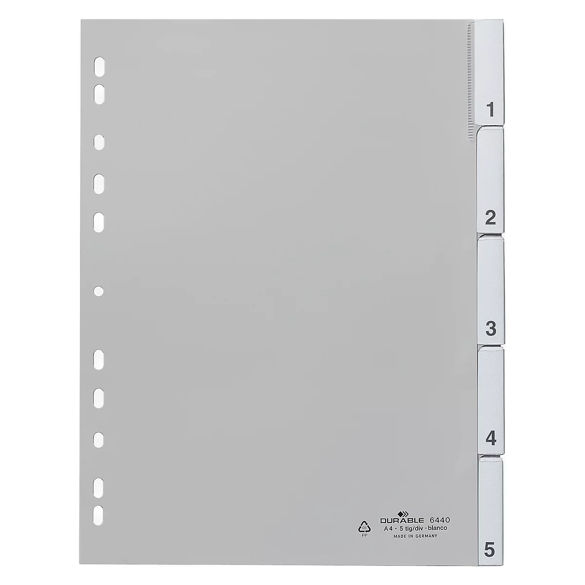 Durable PP-Register mit Wechseltaben, Zahlen 1-5, grau