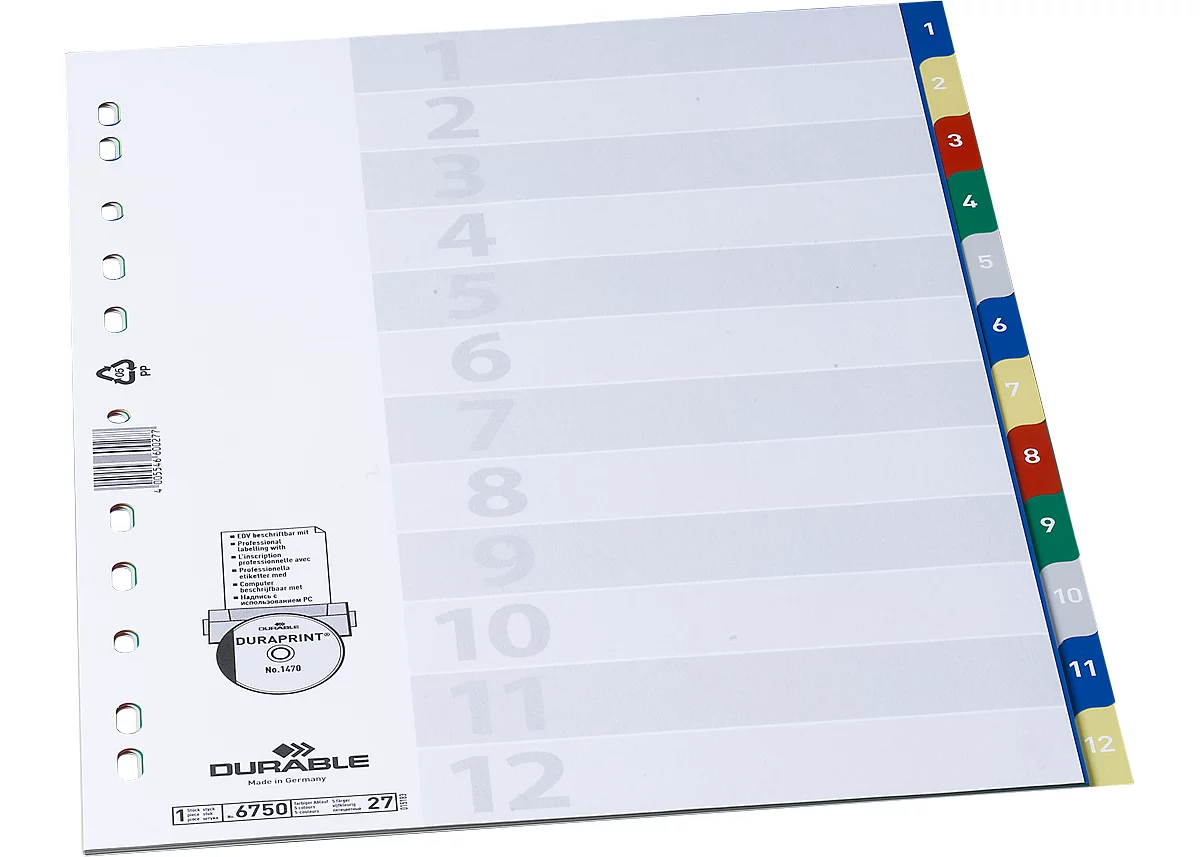 Durable PP-Register, Zahlen 1-12