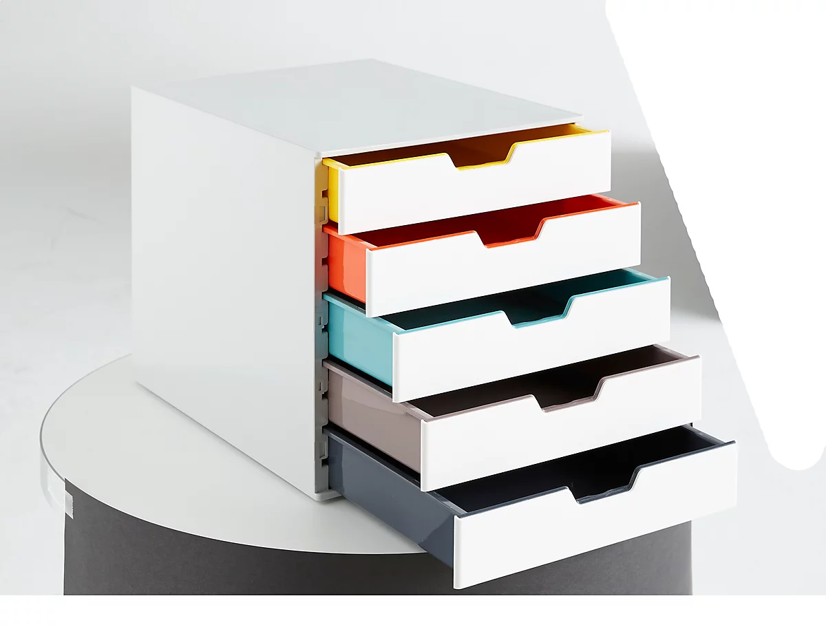 DURABLE Schubladenbox VARICOLOR, 5 Schübe, DIN C4, grau/weiß