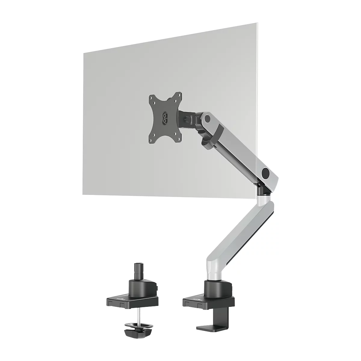 Durable Select Plus-monitorhouder, voor 1 monitor tot 32', met bureausteun, draaibaar/zwenkbaar/in hoogte verstelbaar, VESA-compatibel, zilver