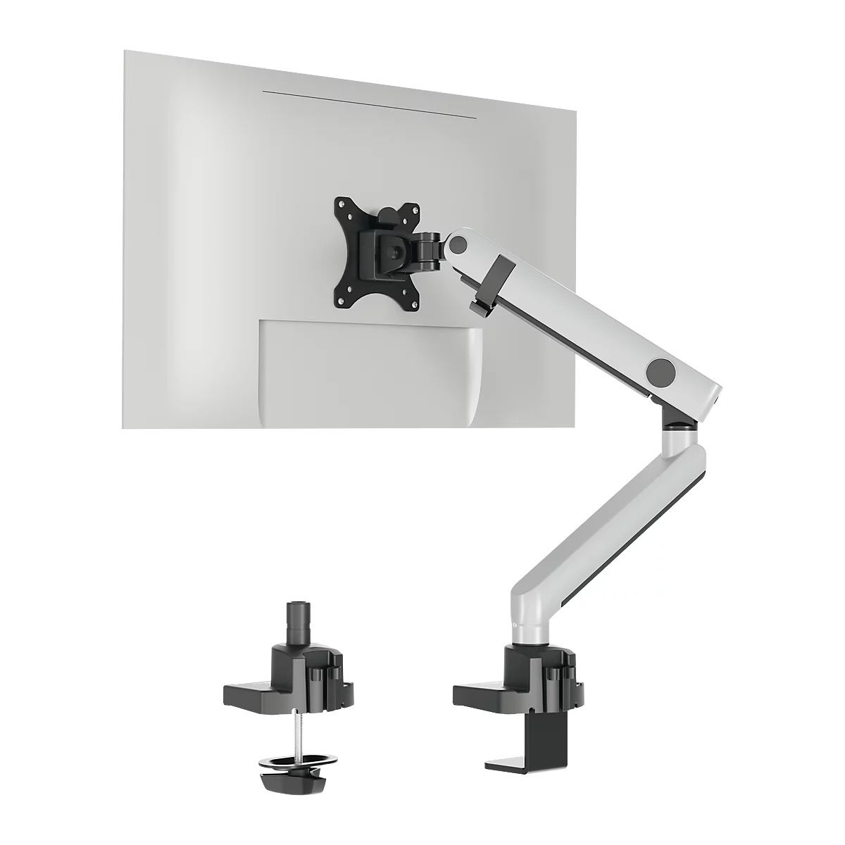 Durable Select Plus-monitorhouder, voor 1 monitor tot 32', met bureausteun, draaibaar/zwenkbaar/in hoogte verstelbaar, VESA-compatibel, zilver