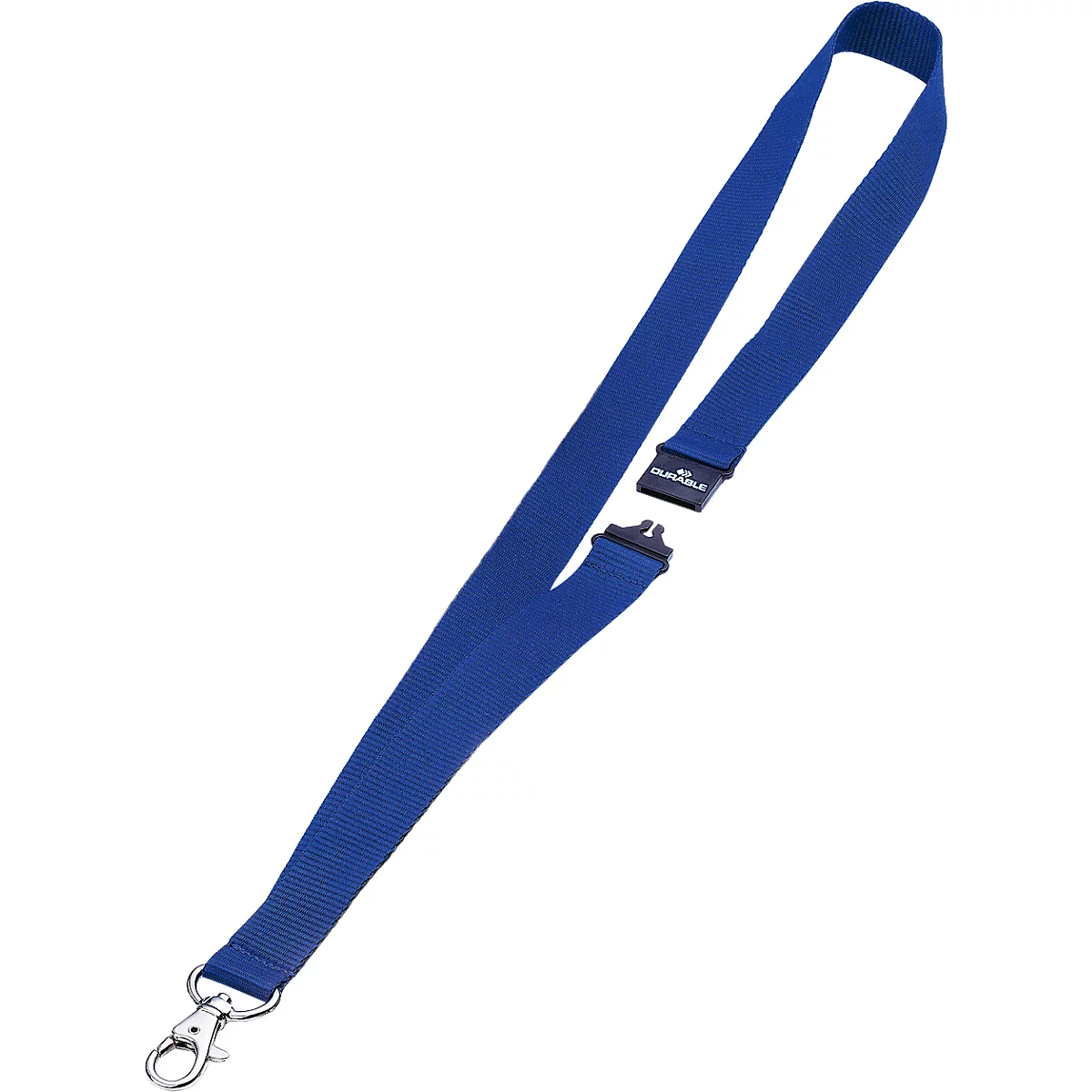 Durable textielband, voor badgehouders/naamplaatjes, karabijnhaak, veiligheidssluiting, L 440 x B 20 mm, textiel, donkerblauw, 10 stuks