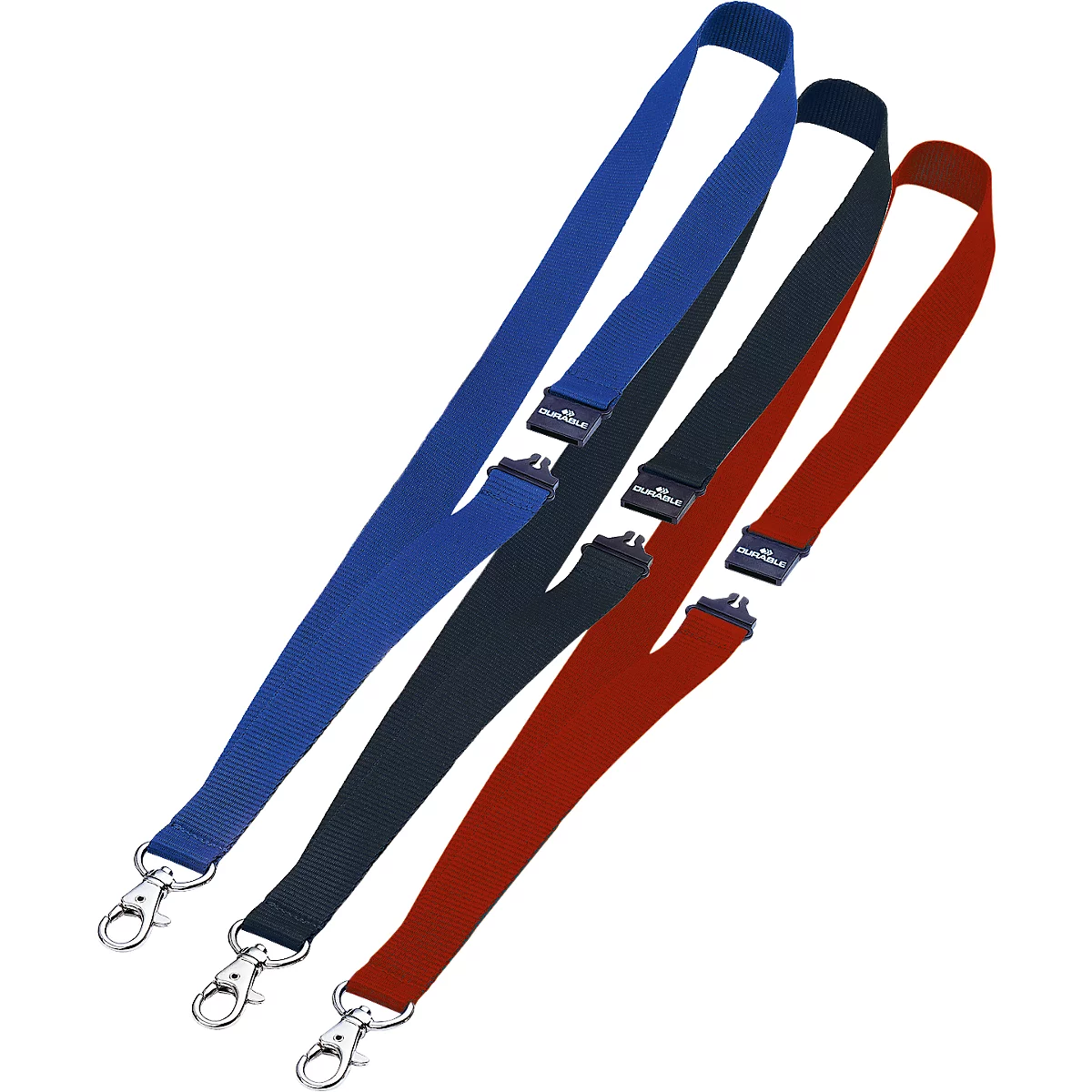 Durable textielband, voor badgehouders/naamplaatjes, karabijnhaak, veiligheidssluiting, L 440 x B 20 mm, textiel, rood, 10 stuks