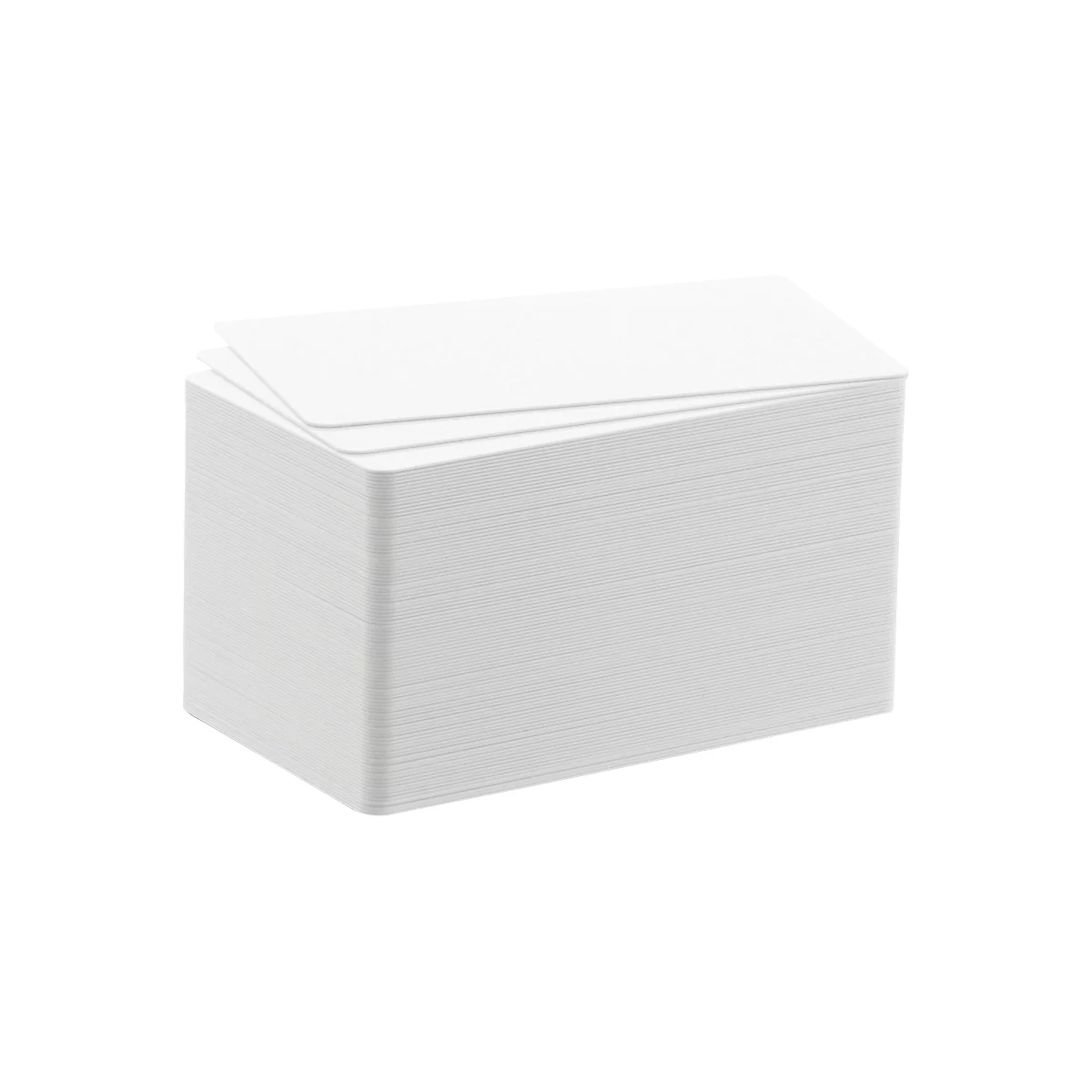 A stack of white cards with rounded corners, some slightly lifted.
