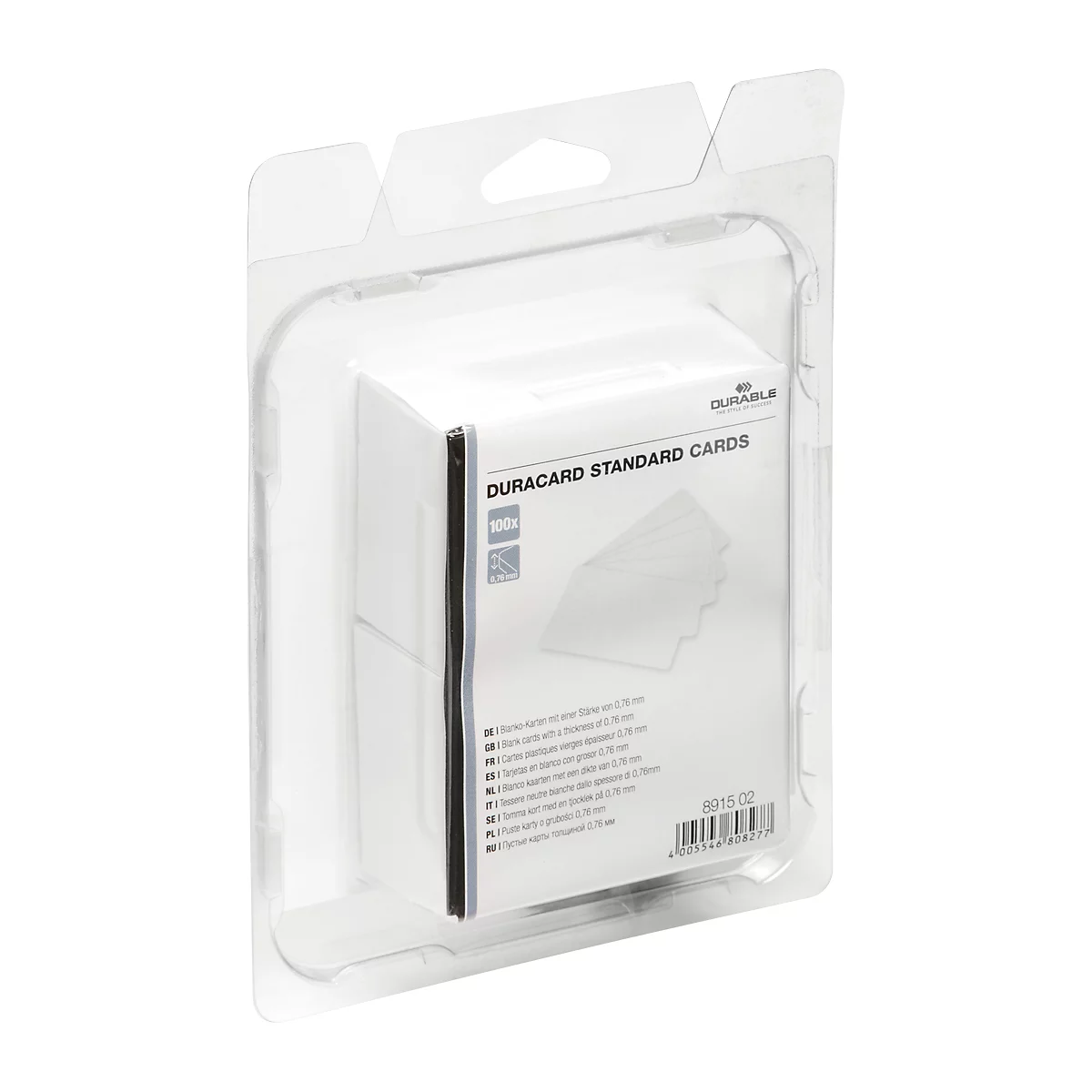 A package of DURACARD standard cards in a transparent plastic blister pack.