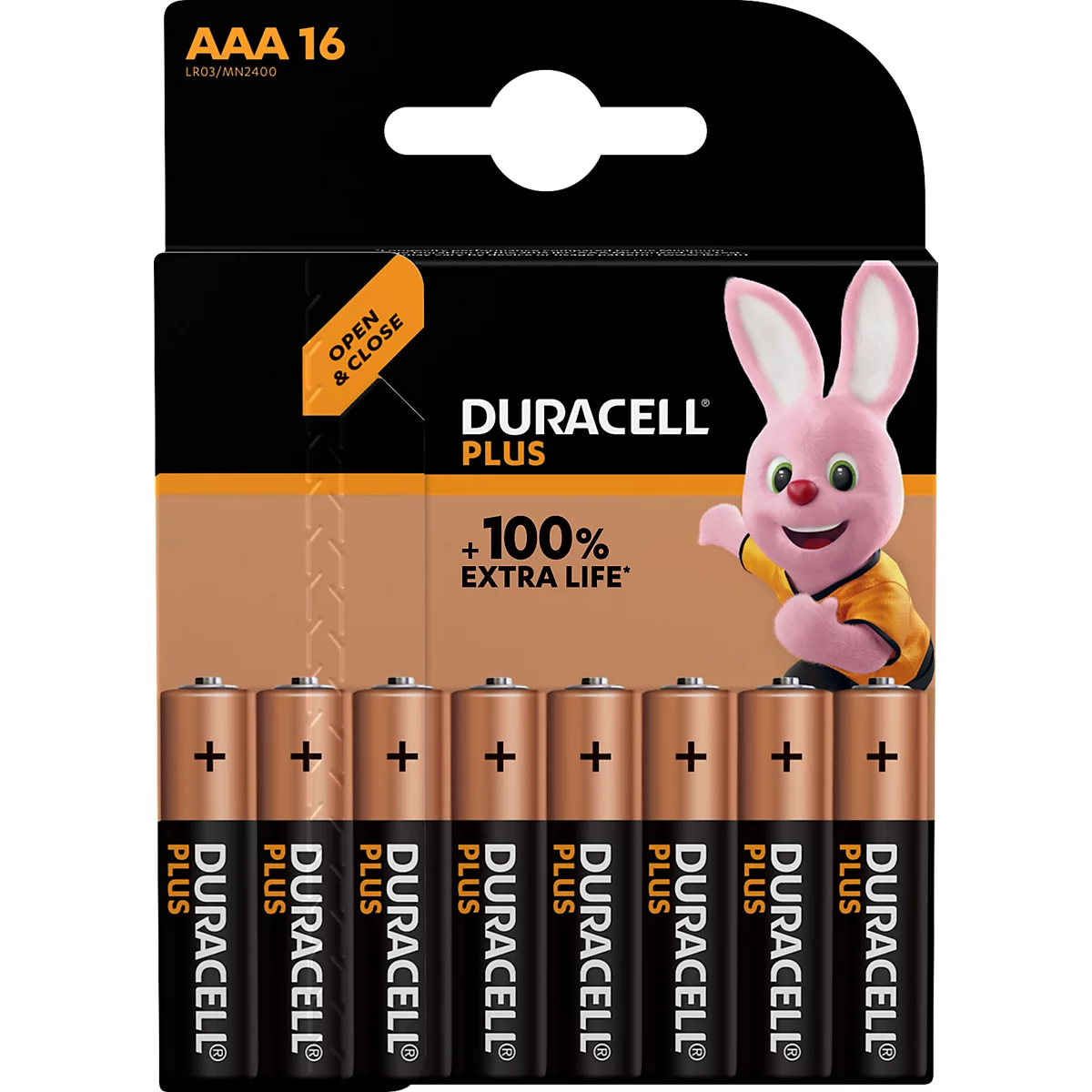 Duracell Alkaline Batterie Plus Extra Life, Micro AAA, LR03, 1,5 V, im Retail Blister, 16 Stück