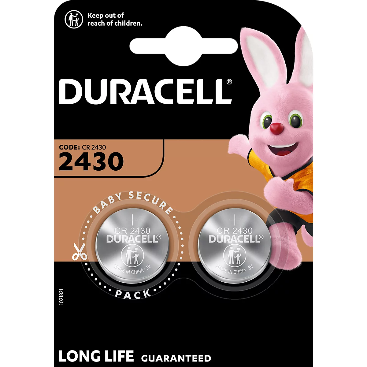 Duracell Lithium Knopfzelle Duralock Power Preserve, CR2430, 3 V, im Retail Blister, 2 Stück