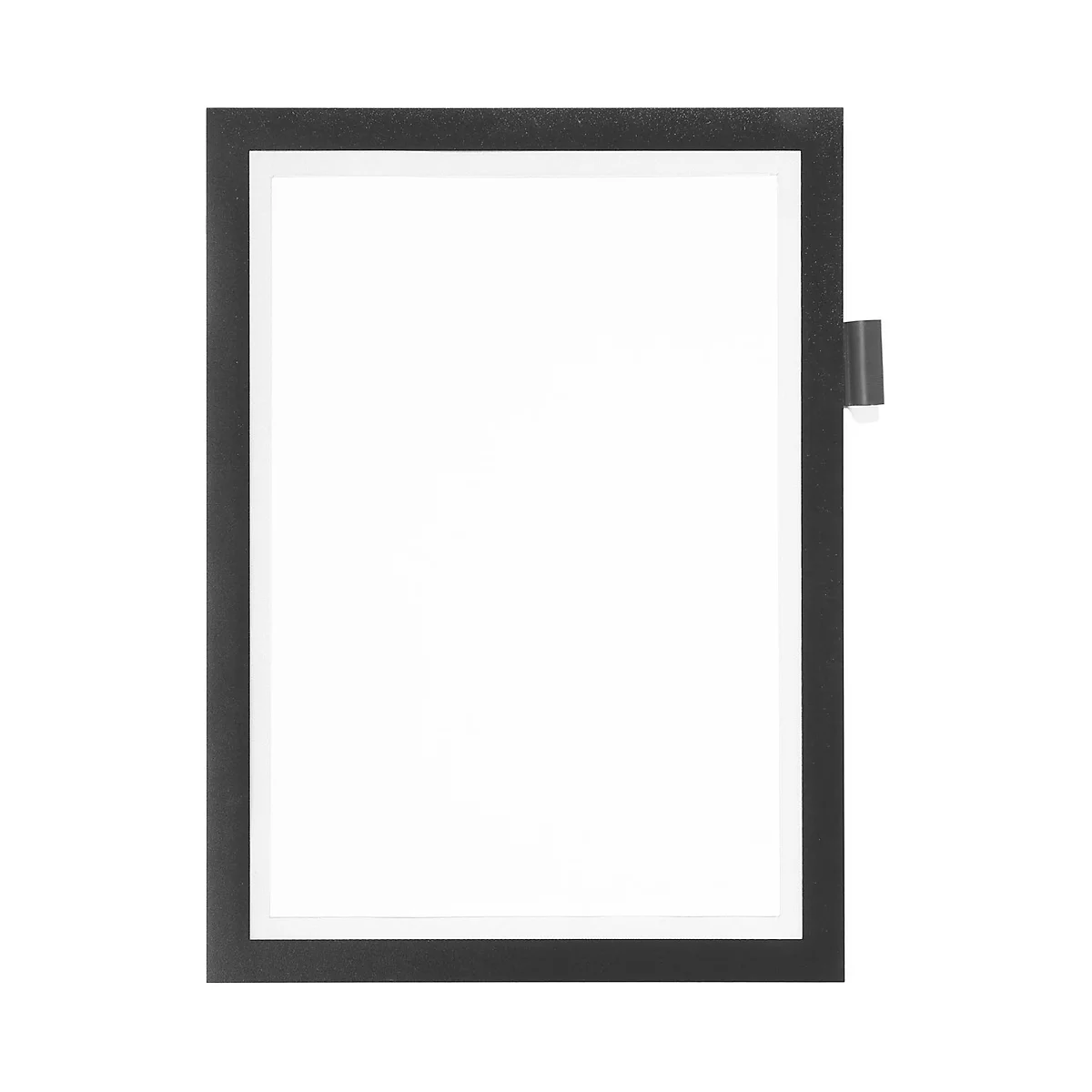 Black picture frame with white interior and a holder on the side.