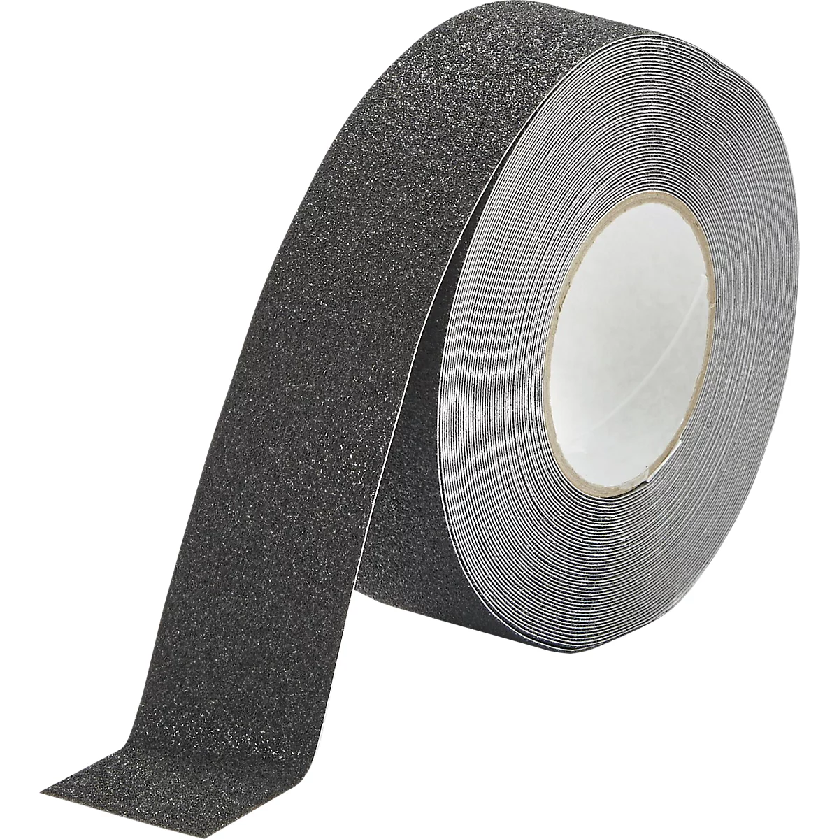 A roll of black anti-slip tape with a slightly textured surface, partially unrolling.