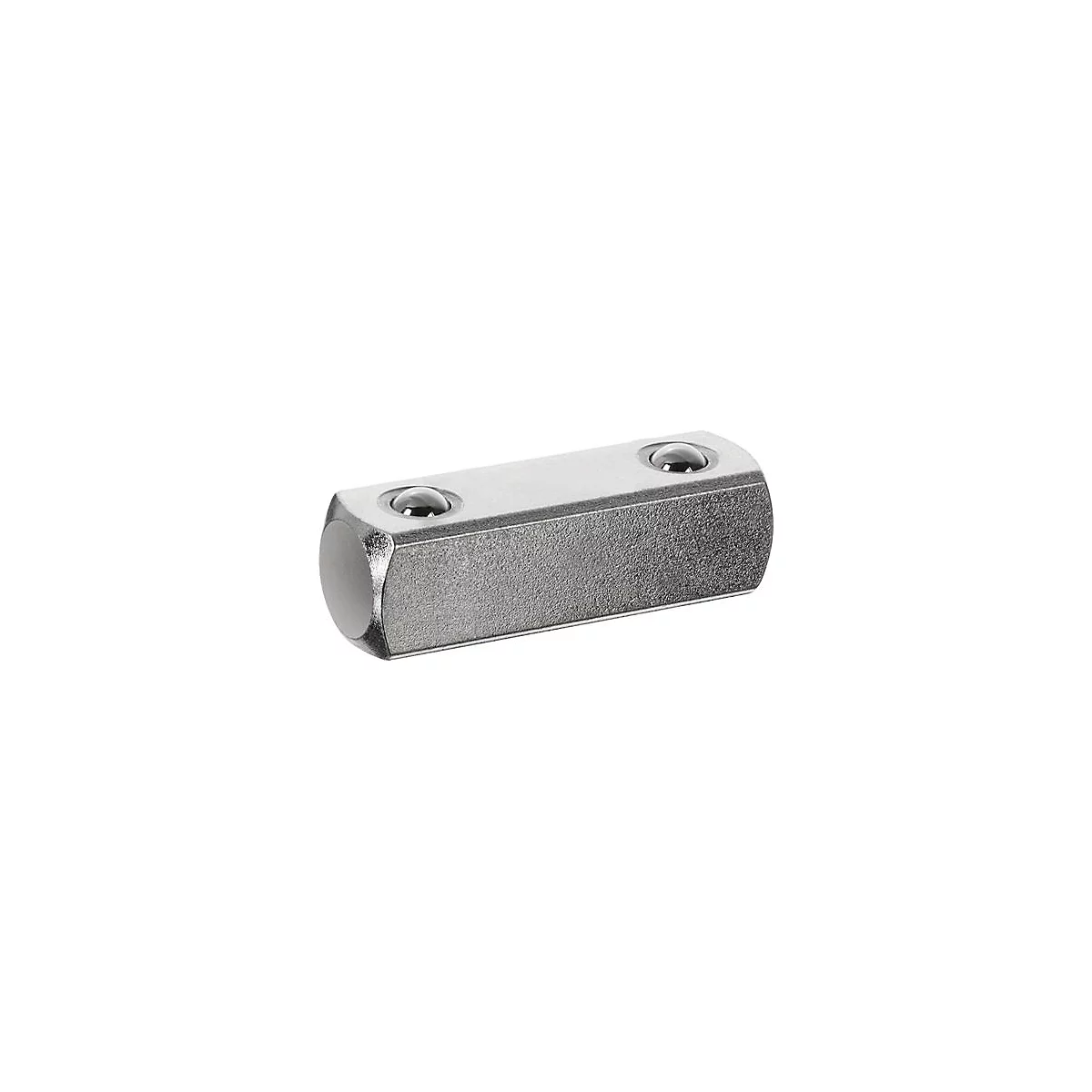 Metall-Adapter. Hexagonale Form, mit zwei Kugeln. Grau mit abgerundeten Enden.