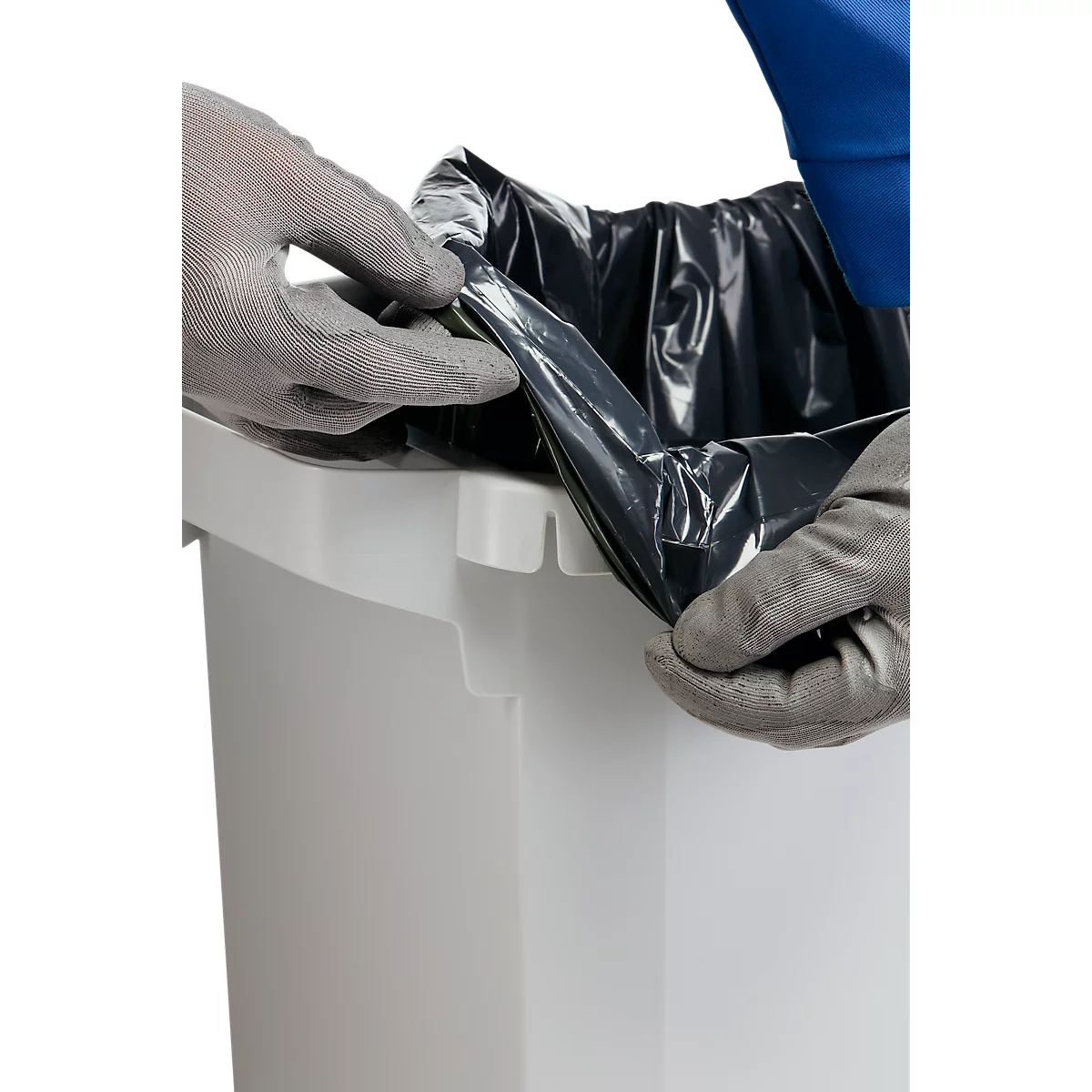 Duurzame Durabin Eco afvalbak, 60 L, met deksel, 2 draaggrepen, B 590 x D 282 x H 600 mm, gerecycled kunststof in Blaue Engel kwaliteit, grijs