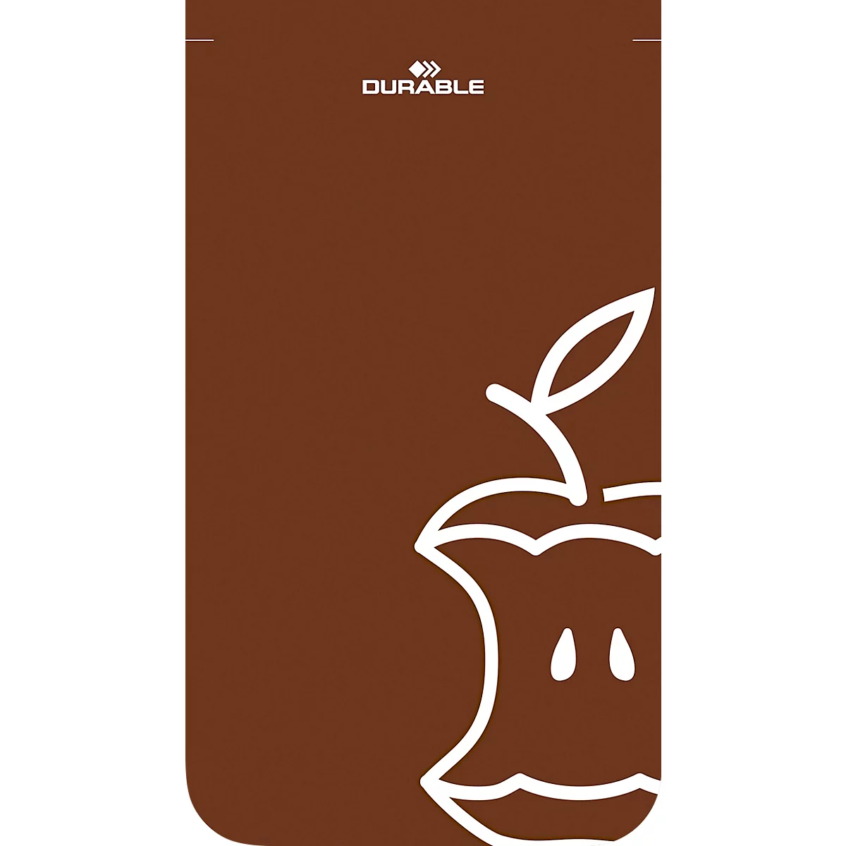 Bruine achtergrond met wit appel-logo en "Durable" belettering.