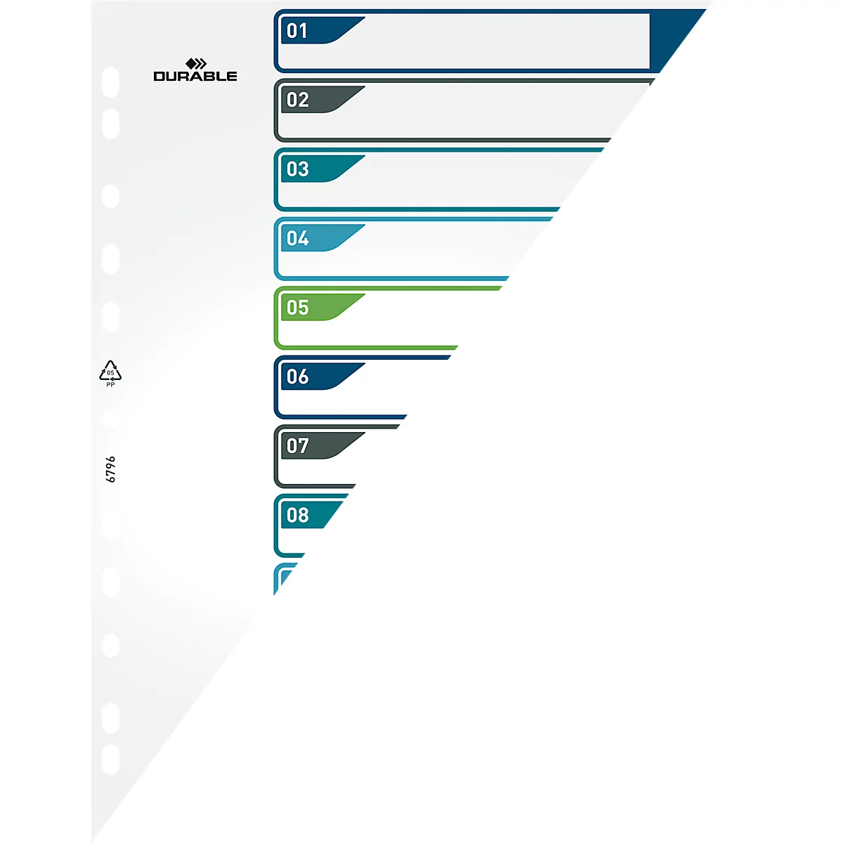 Duurzame index, 12-delig, DIN A4+, indexblad, computerbeschrijfbare index, met gekleurde tabbladen