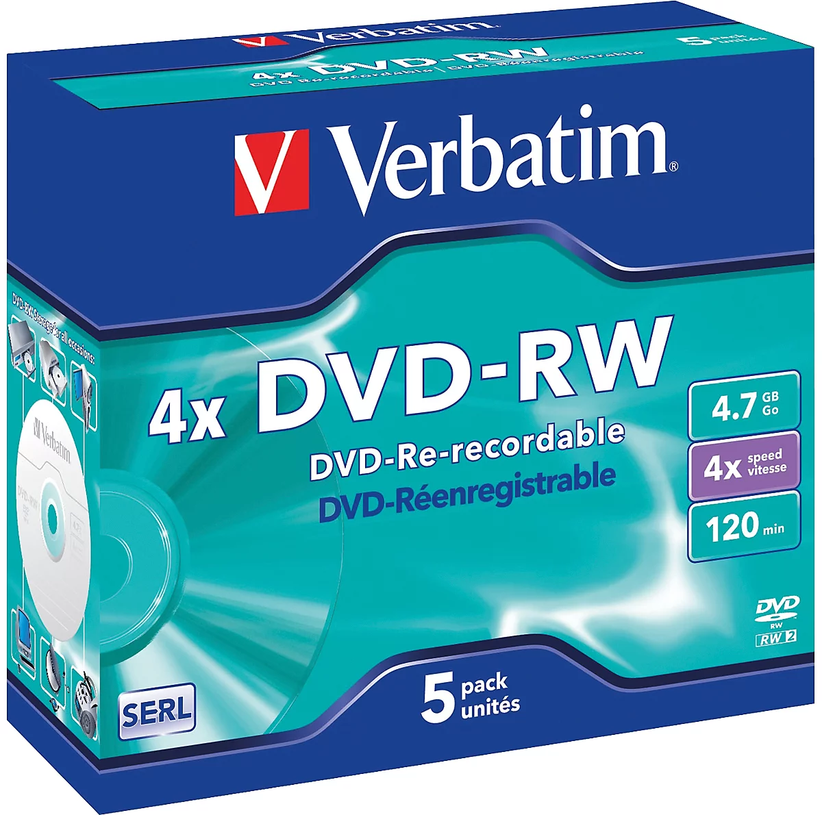 DVD-RW, 4,7 GB, 5 Jewelcases