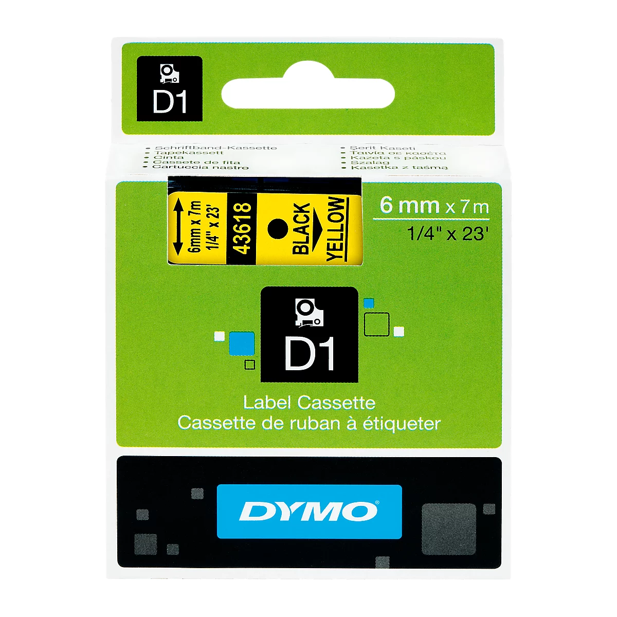 DYMO® Cassette de ruban D1 43618, largeur 6 mm, jaune/noir