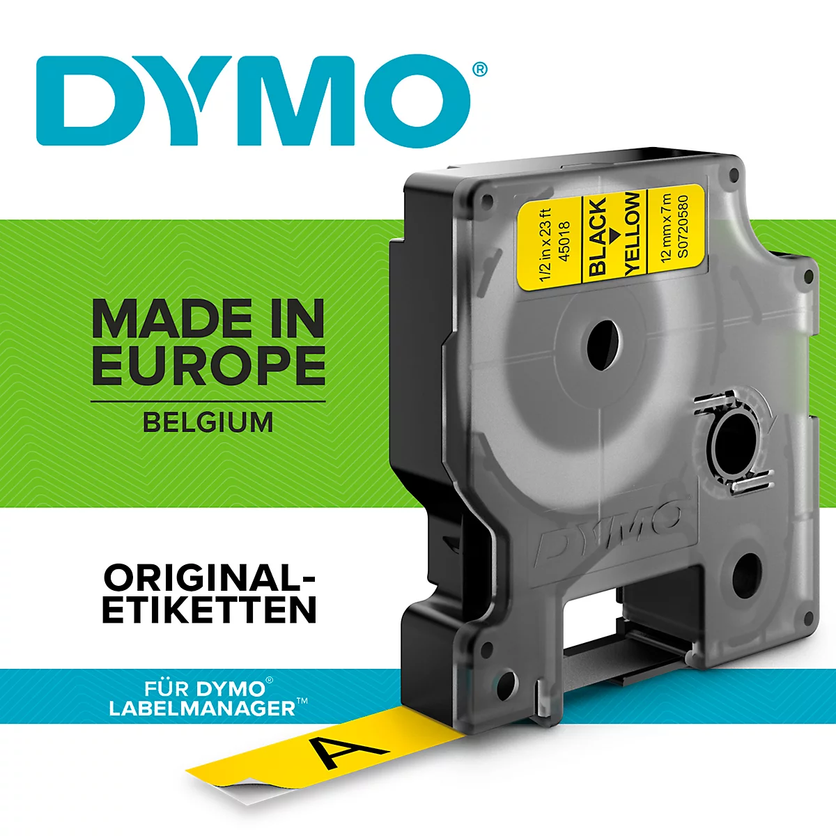 DYMO® Cassette de ruban D1 45808, 19 mm, jaune/noir