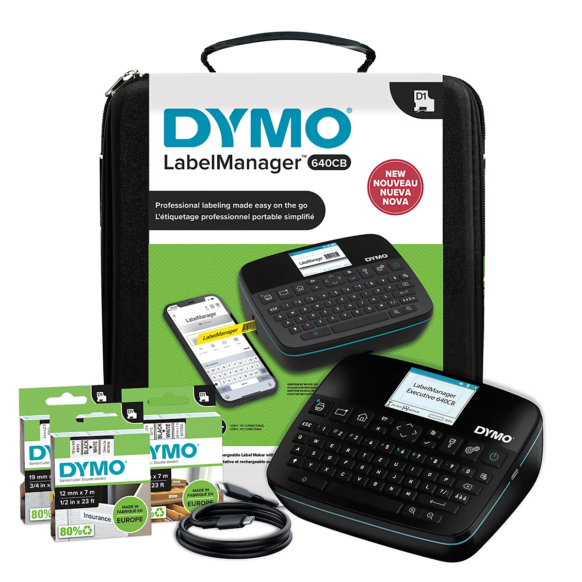 DYMO LabelManager 640CB labelmaker met accessoires, zwart.