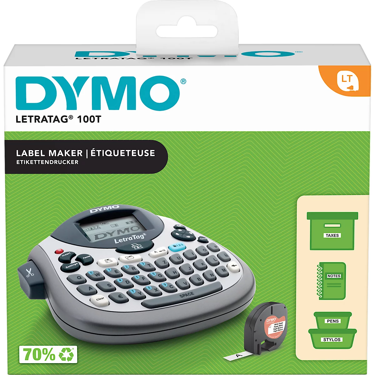 DYMO® etiketteerapparaat Letra Tag® 100T QWERTZ, voor etiketbreedte 12 mm, 180 dpi, Duitse toetsenbordindeling, met papieren labels