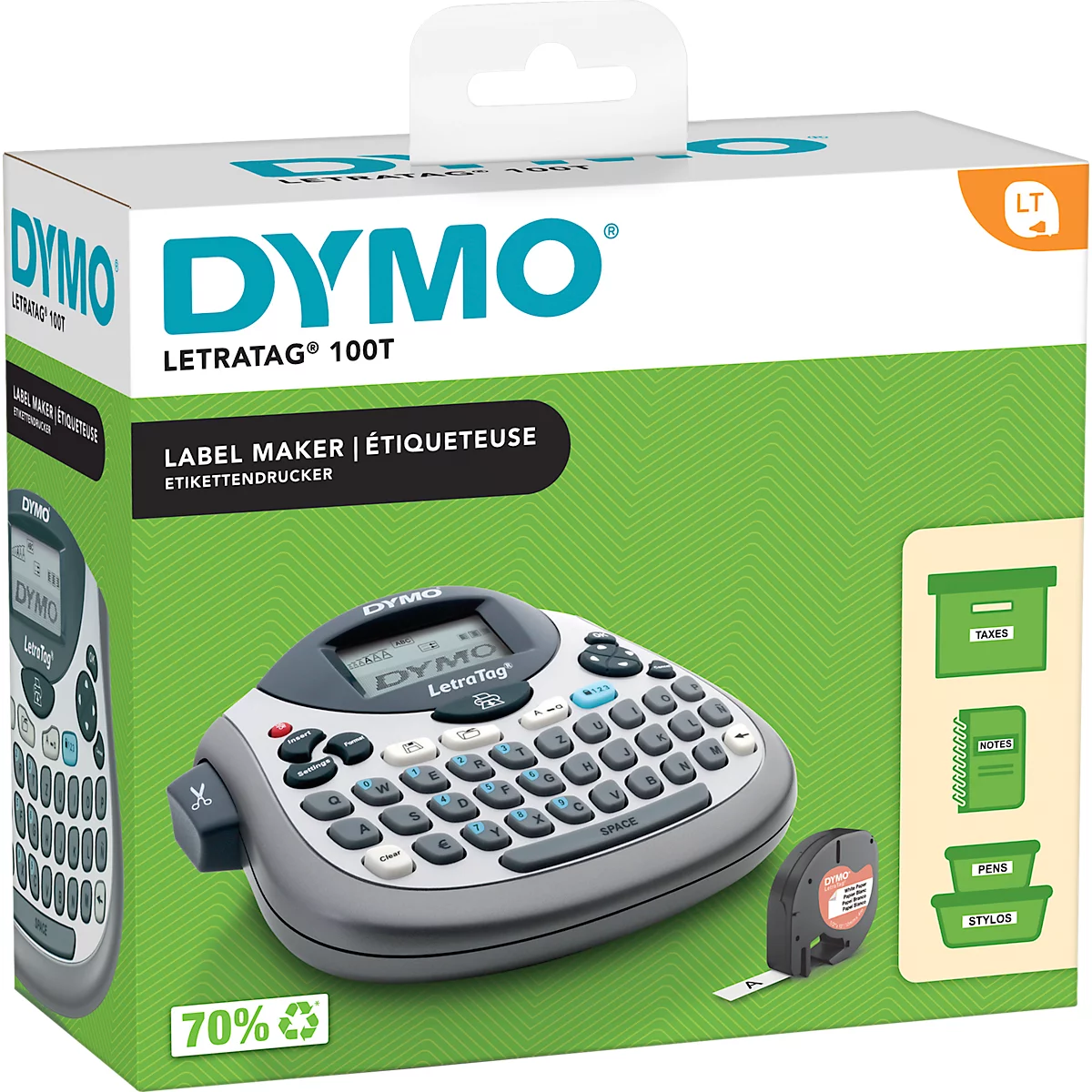 DYMO® etiketteerapparaat Letra Tag® 100T QWERTZ, voor etiketbreedte 12 mm, 180 dpi, Duitse toetsenbordindeling, met papieren labels