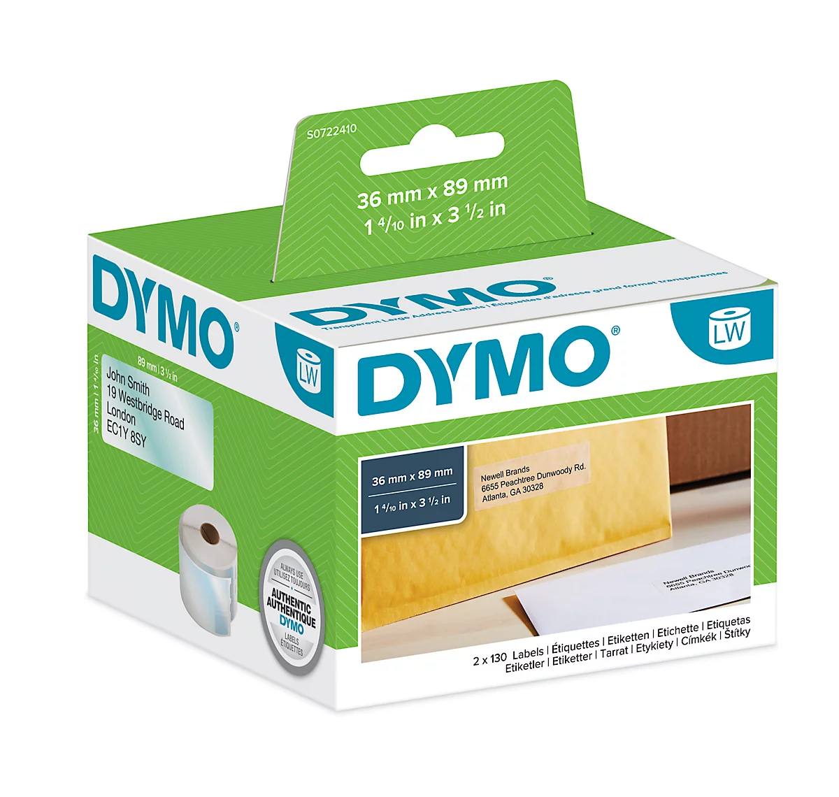DYMO LabelWriter, Adress-Etiketten, permanent, 89 x 36 mm, 1 x 260 Stück, transparent