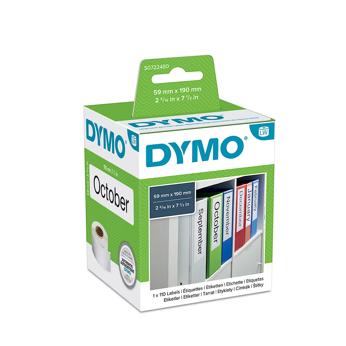 A white and green DYMO label box with labels for October, September, and November. DYMO is written on top.