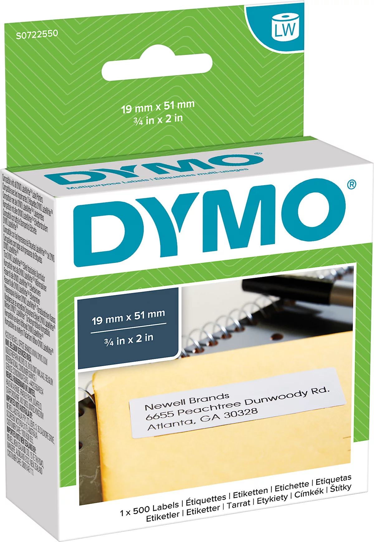 DYMO LabelWriter, Mehrzweck-Etiketten, permanent, 19 x 51 mm, 1 x 500 Stück, weiss