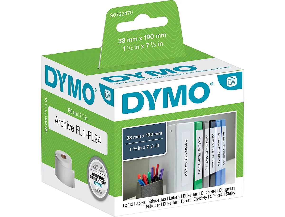 DYMO LabelWriter, Ordner-Etiketten, 38 x 190 mm, 1 x 110 Stück, weiss