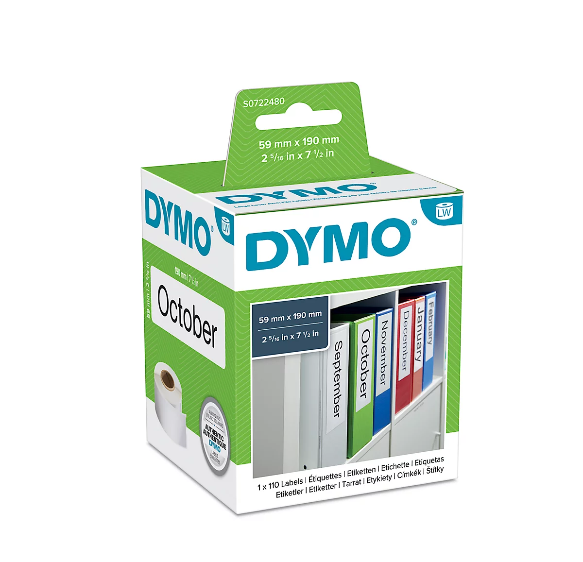 DYMO LabelWriter, Ordner-Etiketten, permanent, 59 x 190 mm, 110 Stück