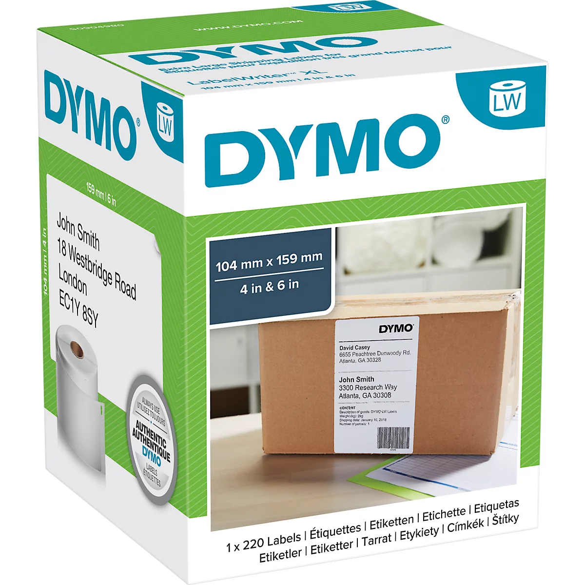 DYMO label maker in packaging with a labeled box.