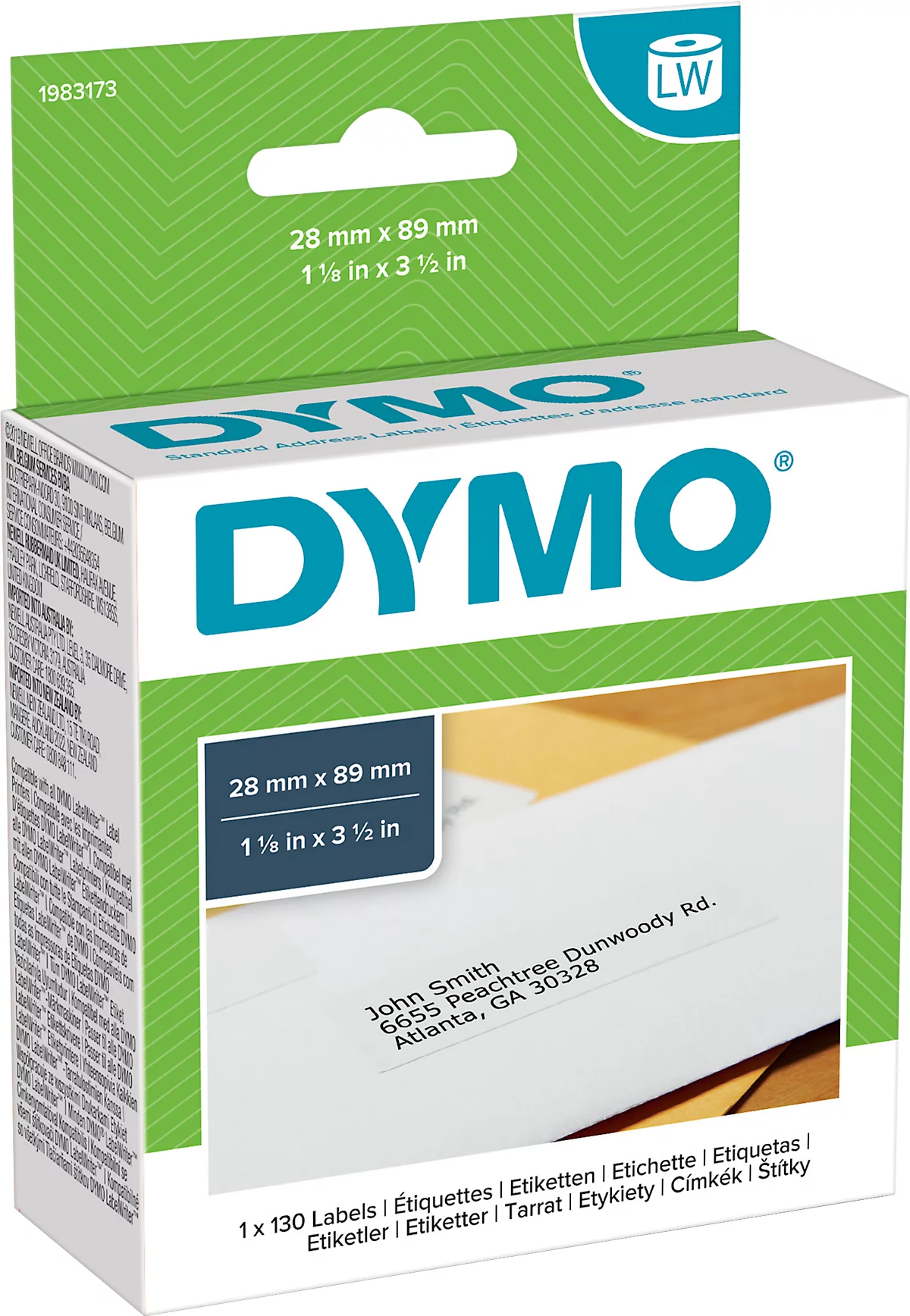 DYMO LabelWriter, Standard Adress-Etiketten, permanent, 89 x 28 mm, 1 x 130 Stück, weiss