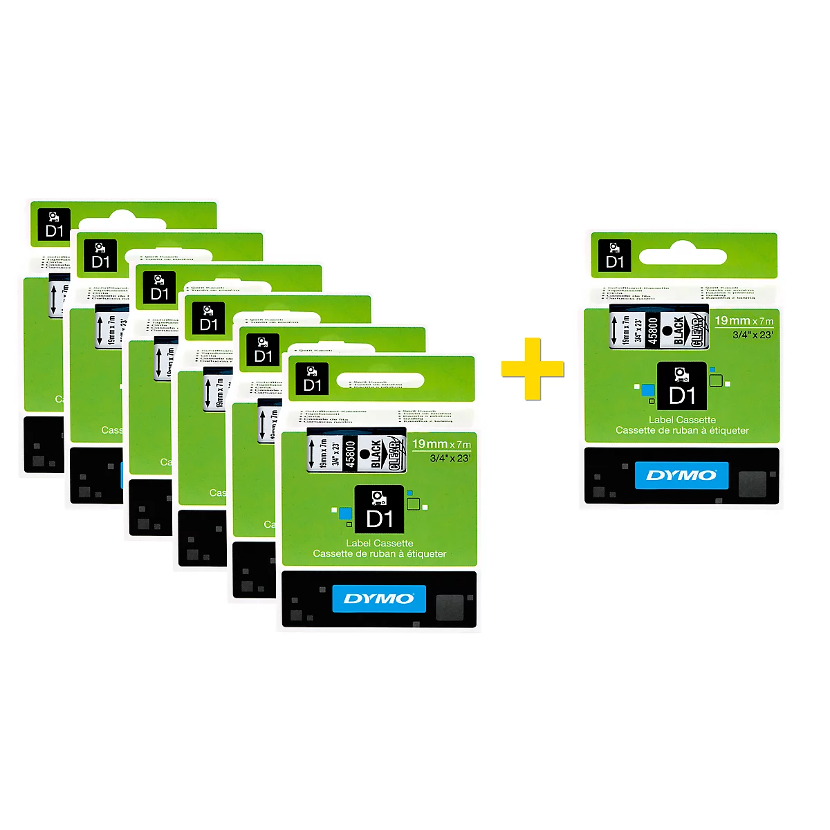 DYMO® lint beletteringssysteem 45803, 19 mm breed, wit/zwart, 6 + 1 GRATIS