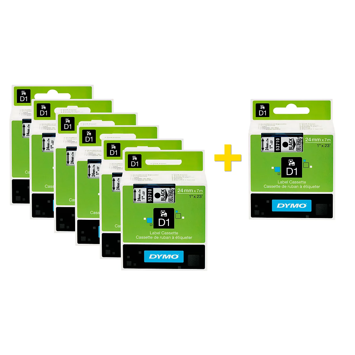 DYMO® lint beletteringssysteem 53713, 24 mm, wit/zwart, 6 + 1 GRATIS