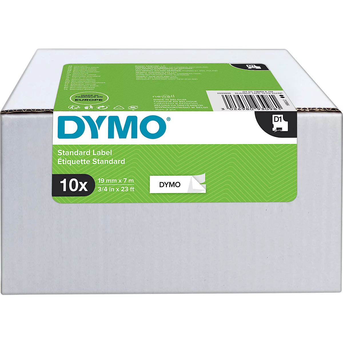 DYMO® Schriftband 45803, Typ D1, 7 m x 19 mm, schwarz/weiß, 10 Stück