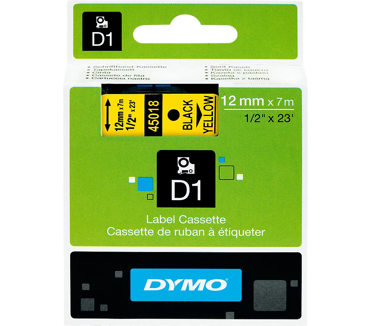 DYMO® Schriftbandkassette D1 45018, 12 mm breit, gelb/schwarz