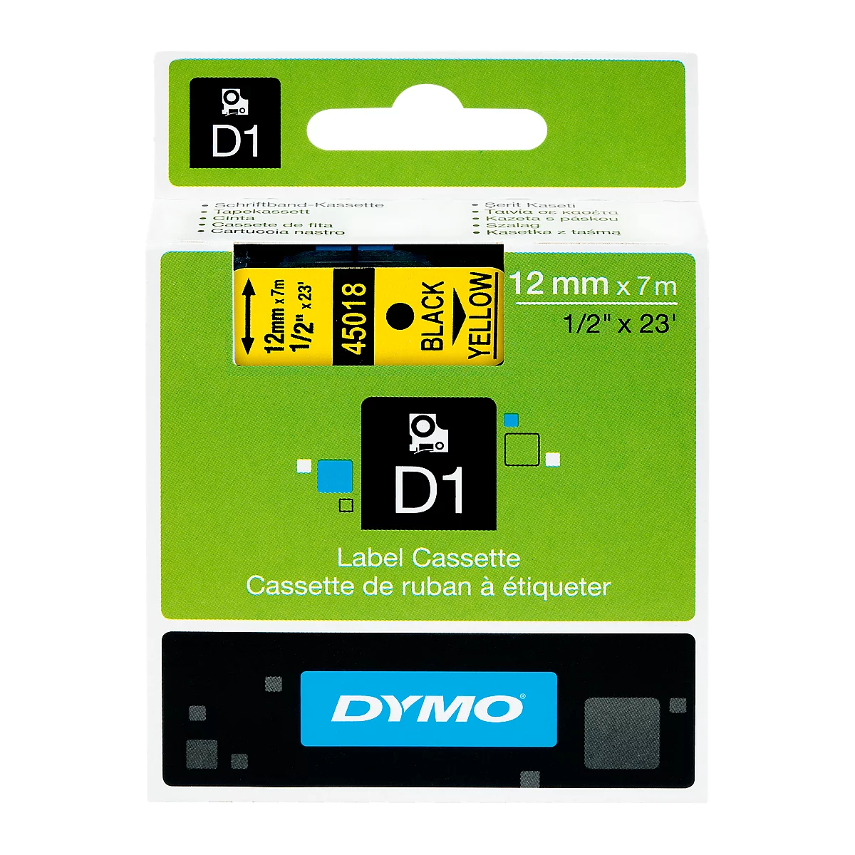 DYMO® Schriftbandkassette D1 45018, 12 mm breit, gelb/schwarz