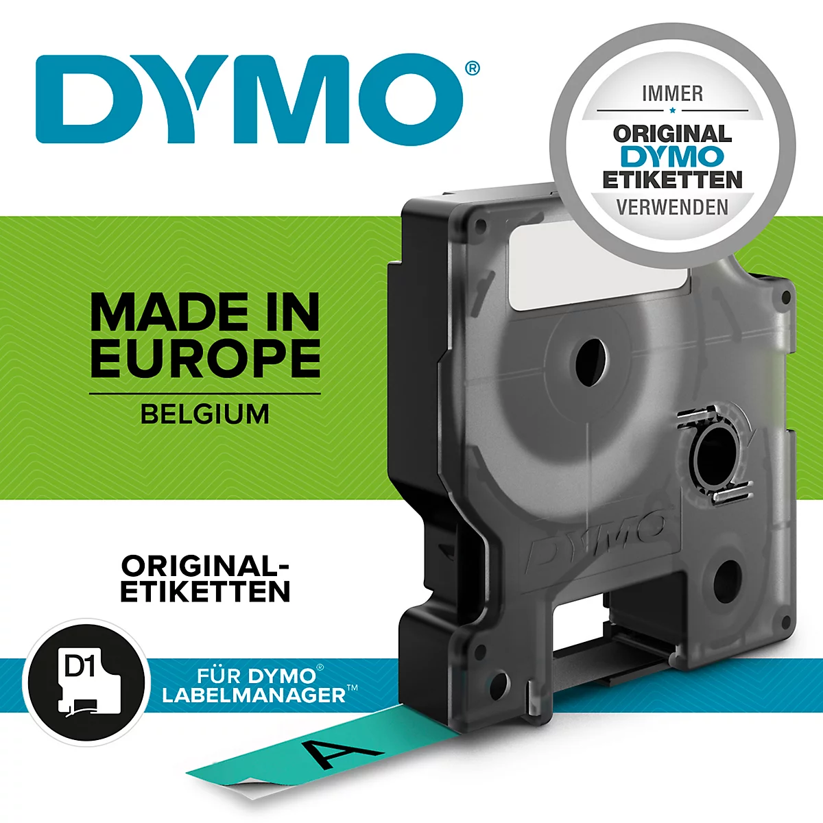 DYMO® Schriftbandkassette D1 45019, 12 mm breit, grün/schwarz