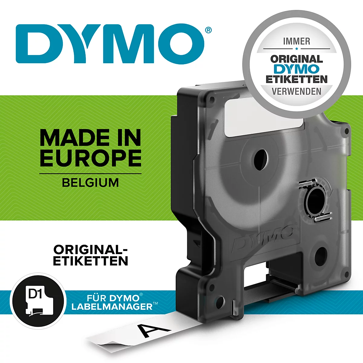 DYMO® Schriftbandkassette D1 45021, 12 mm breit, schwarz/weiß