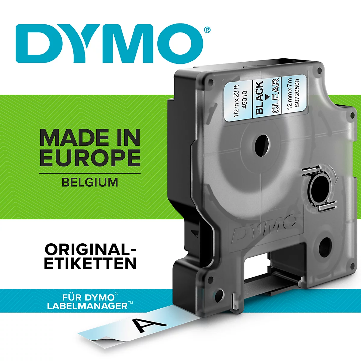 DYMO® Schriftbandkassette D1 45800, 19 mm, transparent/schwarz