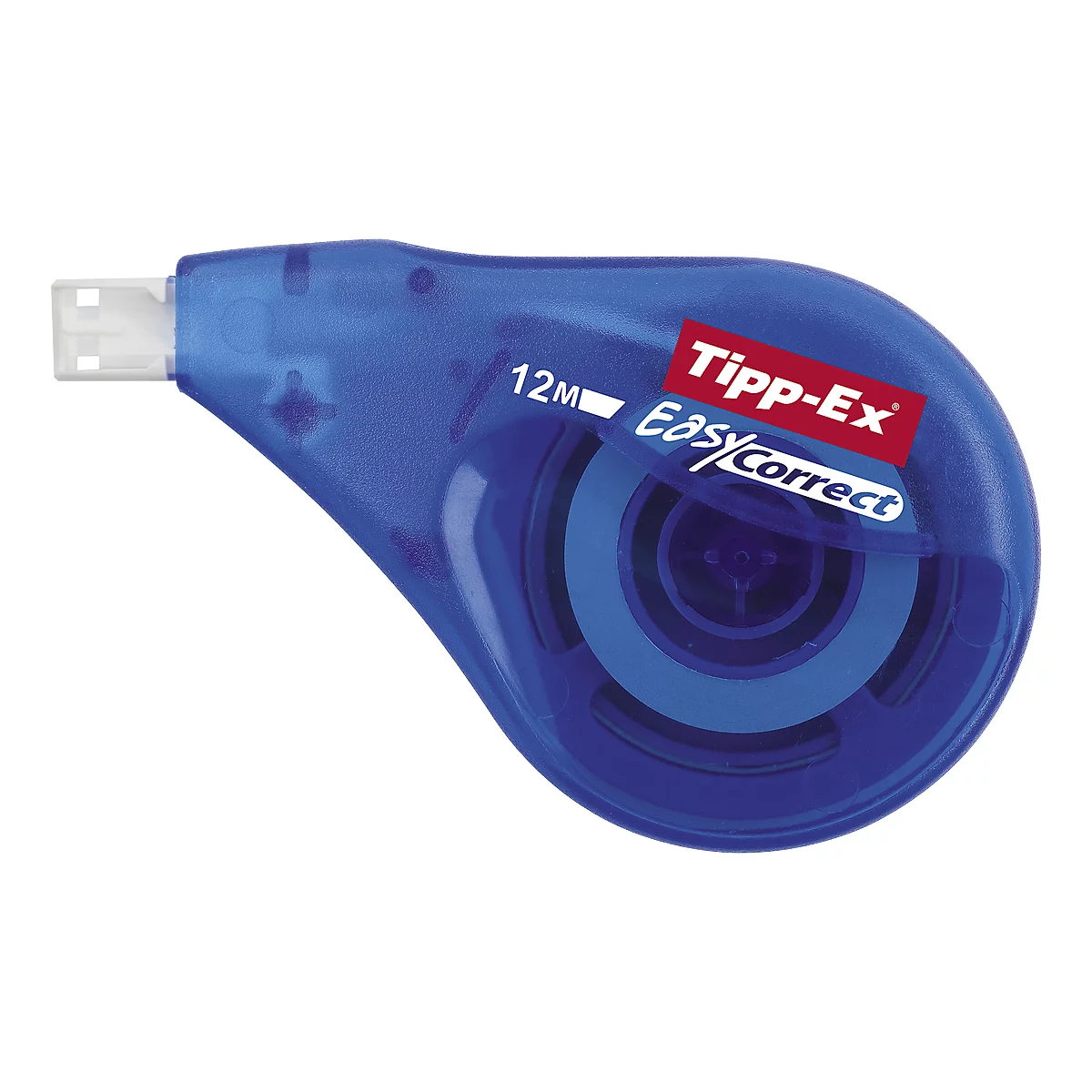 Blue Tipp-Ex correction roller. Inscription: Tipp-Ex Easy Correct 12m.