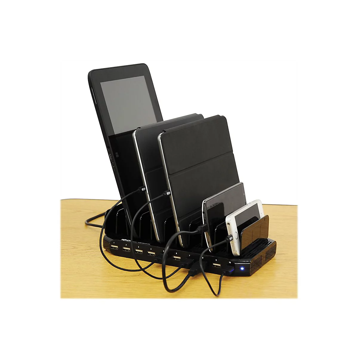 Eaton Tripp Lite Series 10-Port USB Charging Station with Adjustable Storage, 12V 8A (96W) USB Charger Output, Schuko Power Cord - Netzteil - 96 Watt - 8 A - 10 Ausgabeanschlussstellen (10 x 4-poliger USB Typ A) - Schwarz