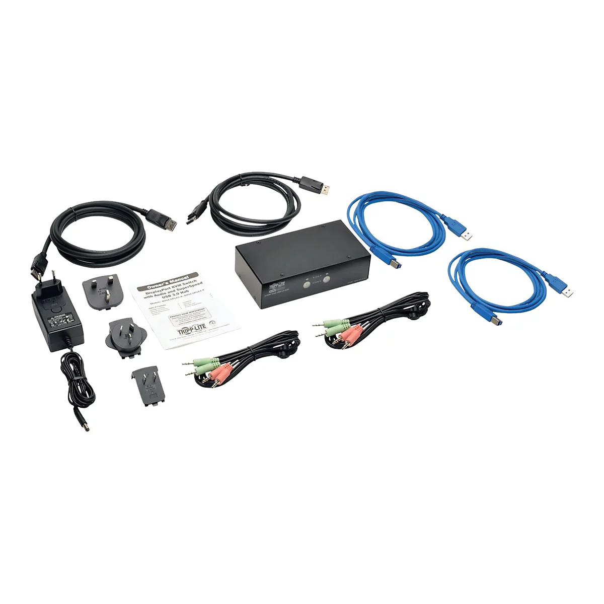 Eaton Tripp Lite series 2-Port DisplayPort KVM Switch w/Audio, Cables and USB 3.0 SuperSpeed Hub - KVM-/Audio-/USB-Switch - 2 x KVM/Audio/USB - 1 lokaler Benutzer - Desktop