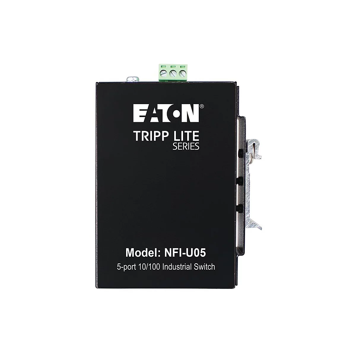 Schwarzer Industrier-Switch mit der Aufschrift "Eaton Tripp Lite Series" und "Model: NFI-U05".