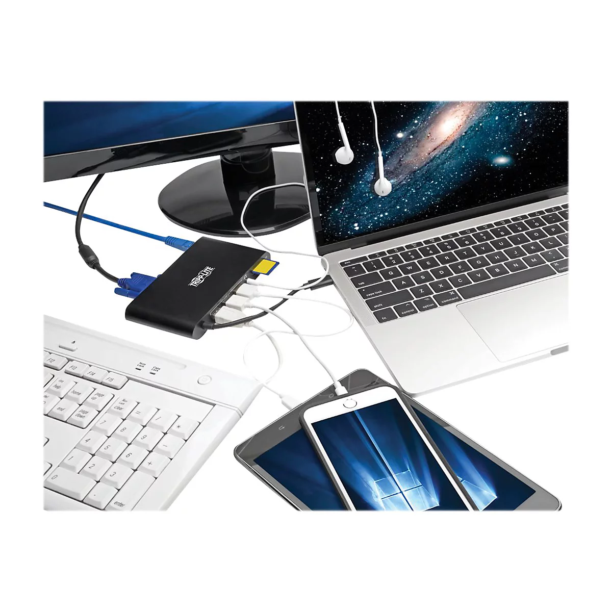 Eaton Tripp Lite Series USB 3.1 Gen 1 USB C Docking Station w/ USB-A, HDMI, VGA, mDP, Gigabit Ethernet, Mem Card, 3.5 mm & USB-C Charge 4K @ 30Hz, USB-C, USB Type C, USB Type-C - Dockingstation - USB-C - VGA, HDMI, Mini DP - 1GbE