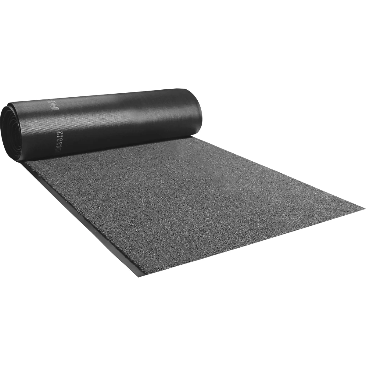 Uitgerold zwart vlies, deels opgerold. Het oppervlak is ruw en gestructureerd.