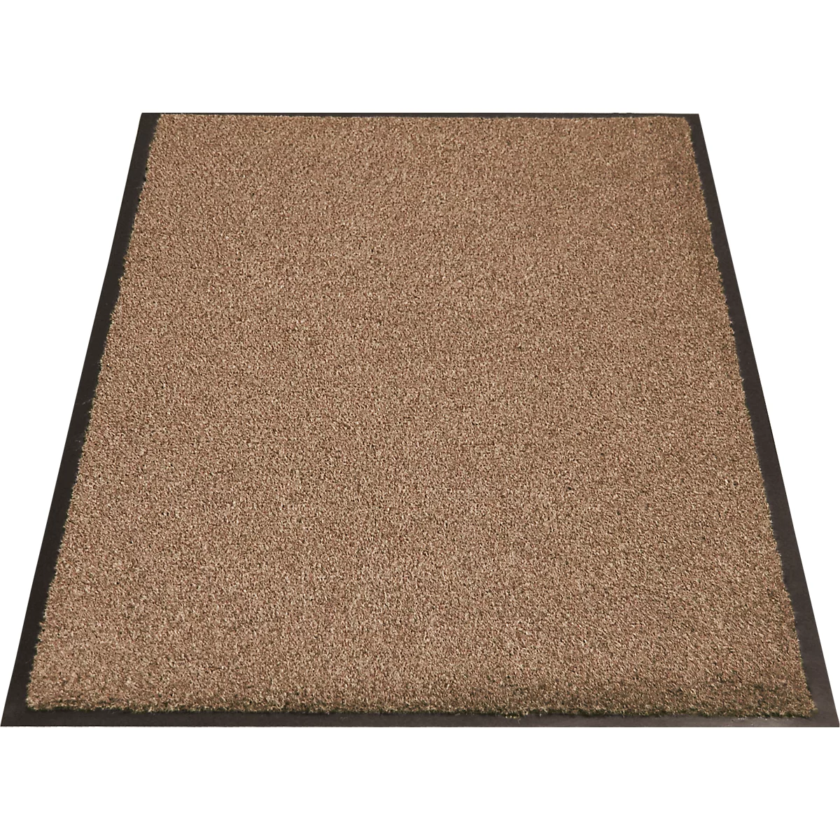 Rechthoekige deurmat van bruin kokosvezelmateriaal met een zwart frame.